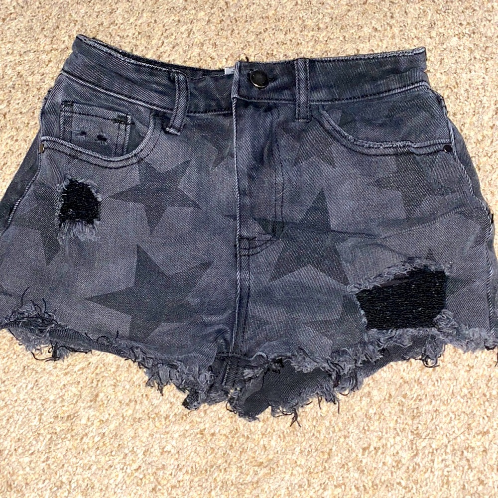 High Rise Black Star Jean Shorts